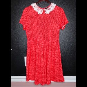Red Retro Lace Collar Dress